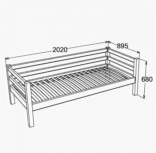 Чертеж односпальной кровати из дерева с размерами